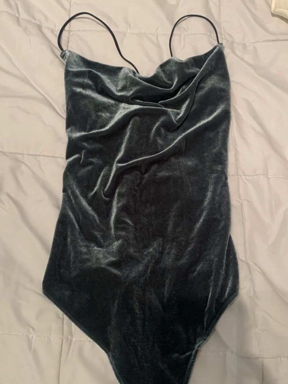 Abercrombie & Fitch Velvet Cowl Neck Bodysuit Emerald Green